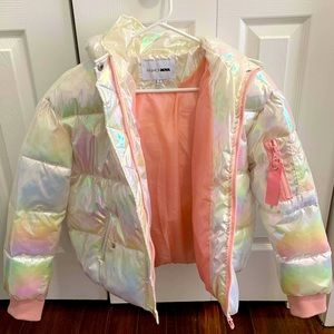 Holographic Cropped Puffer Coat